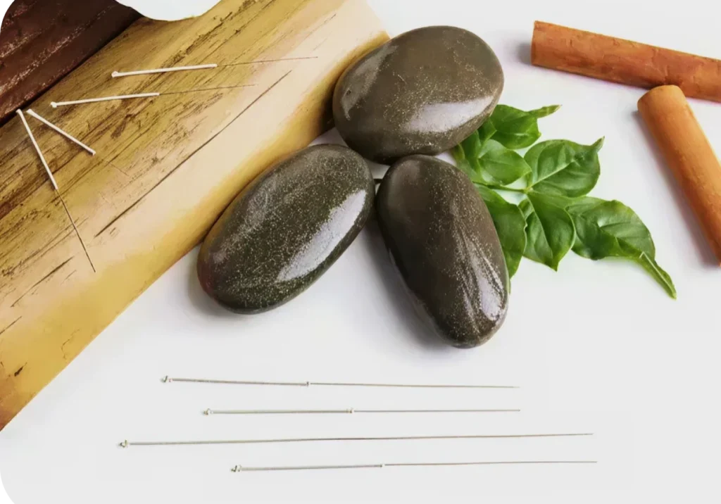 Acupuncture needles, hot stones, and cinnamon sticks.